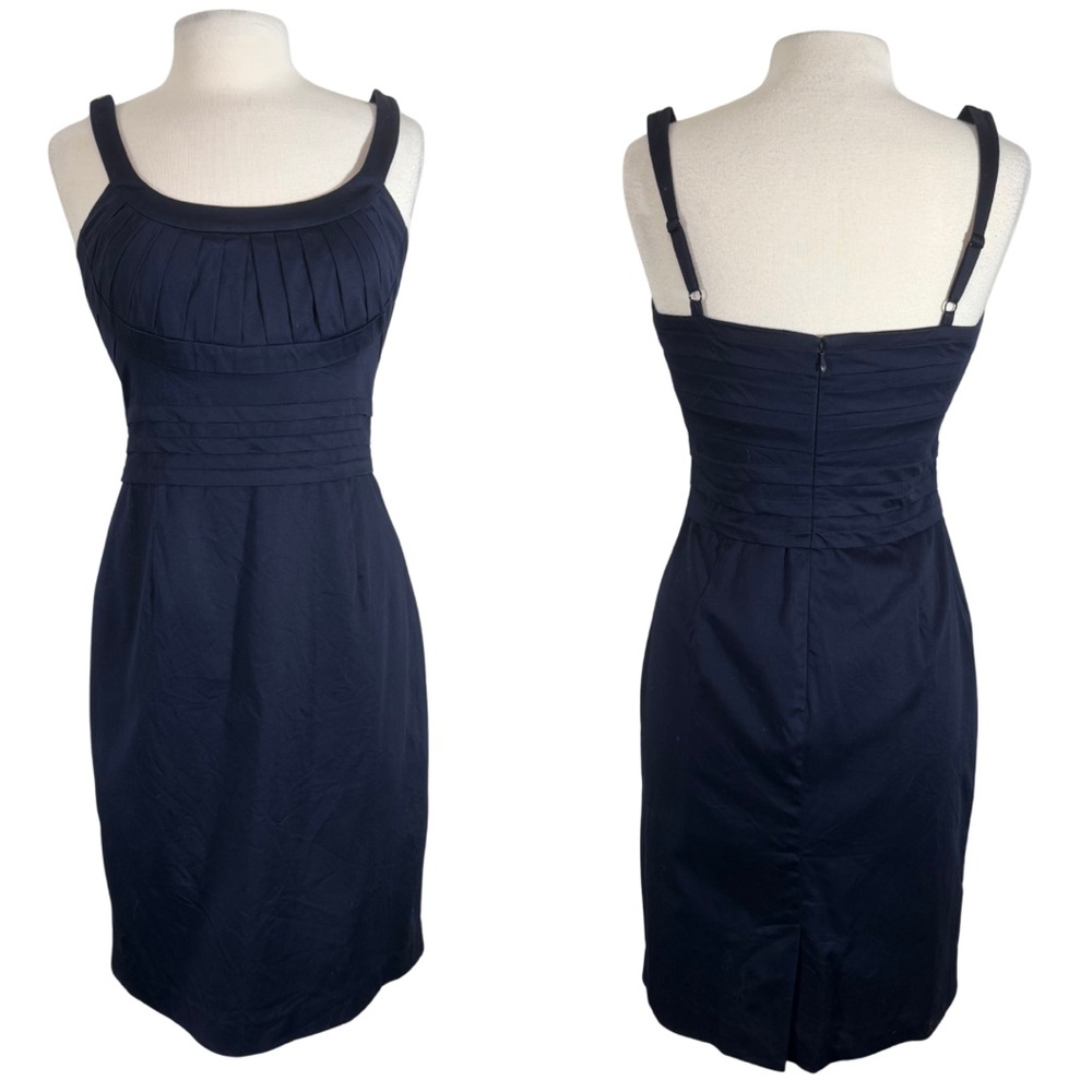 Calvin Klein Sz 8 Navy Strapless Dress with Pleating Sheath Pencil Adjustable